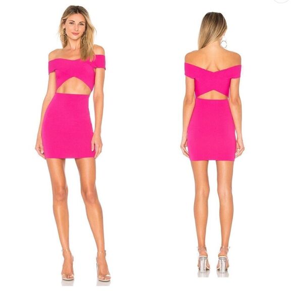 Superdown Hallie Fuchsia Cut Out Knit Mini Dress Revolve NWOT Sz XS Bodycon - Picture 1 of 8